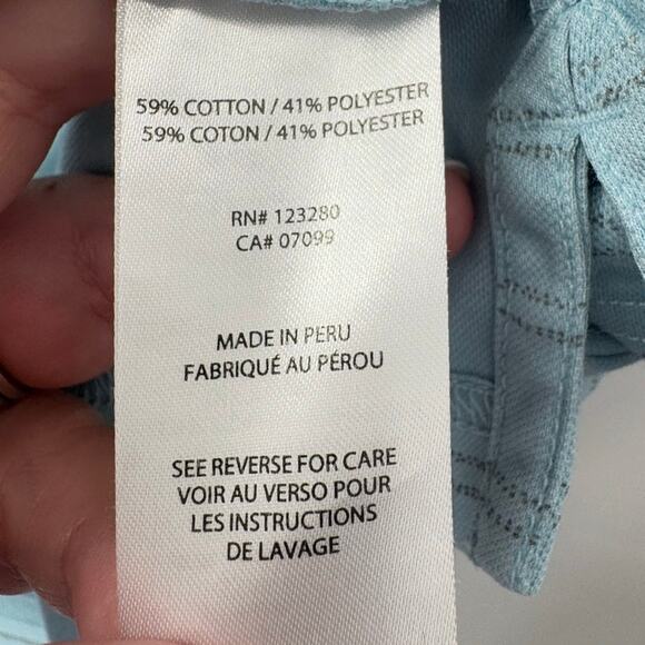 Travis Mathew Men's Large Golf Polo Blue Gray Striped Performance Shirt L - Picture 5 of 5